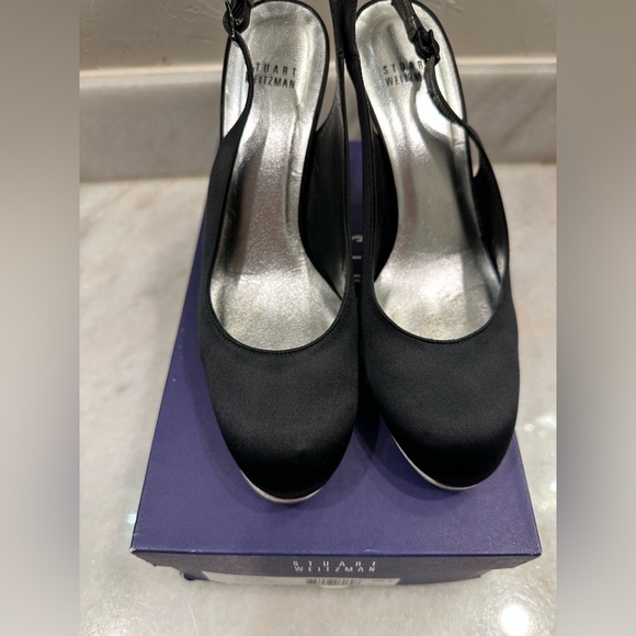 Stuart Weitzman Black Satin Heel Slingbacks - Picture 6 of 8